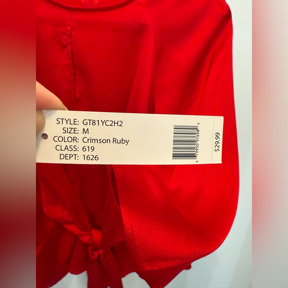 NWT Zac & Rachel Red Tie Front 3/4 Sleeve Blouse - Size M - Picture 11 of 13